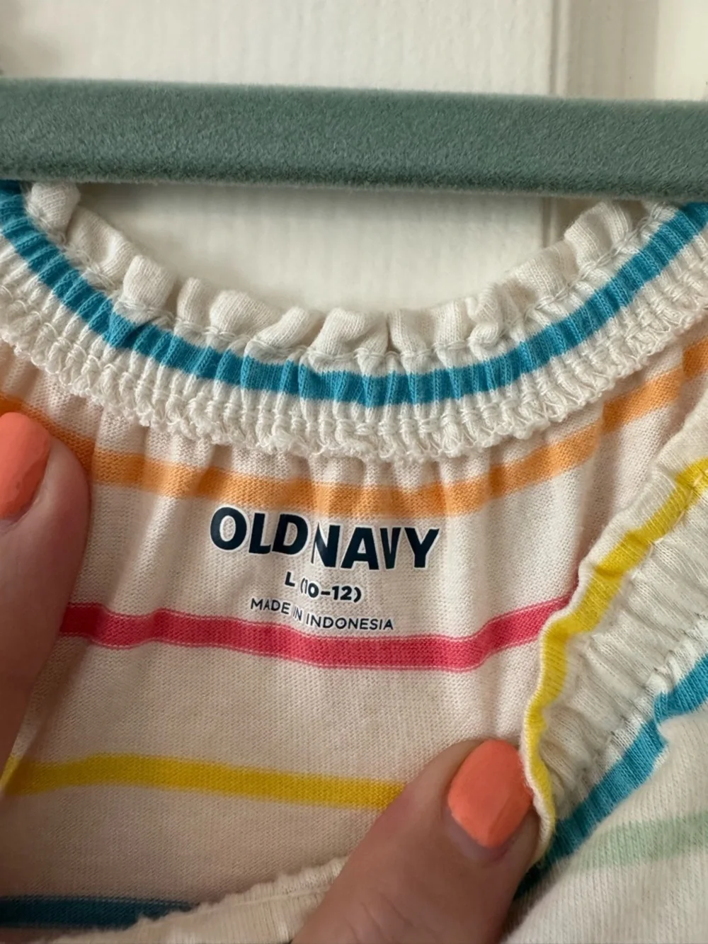 Old Navy White Cotton Romper with Rainbow Stripes